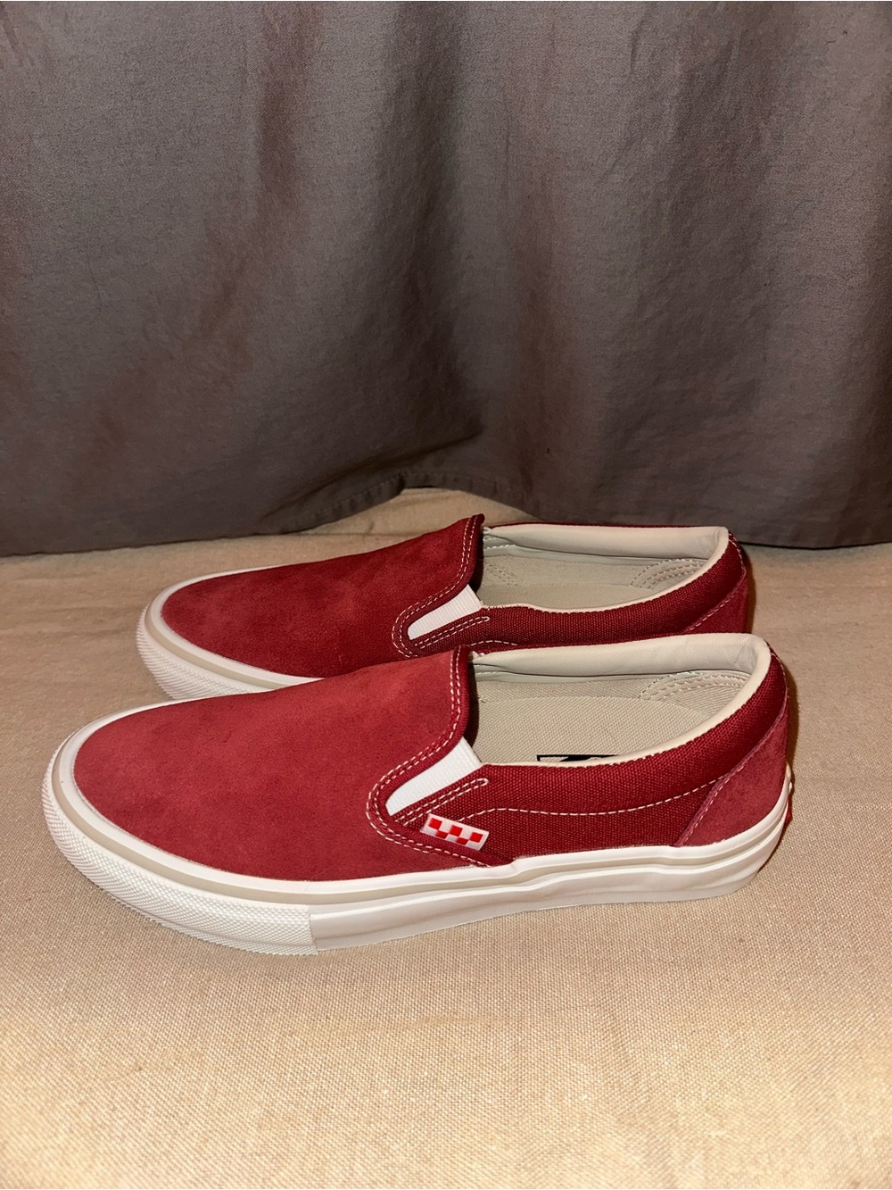 Vans Classic Slip-On Suede Loafers - Red & White